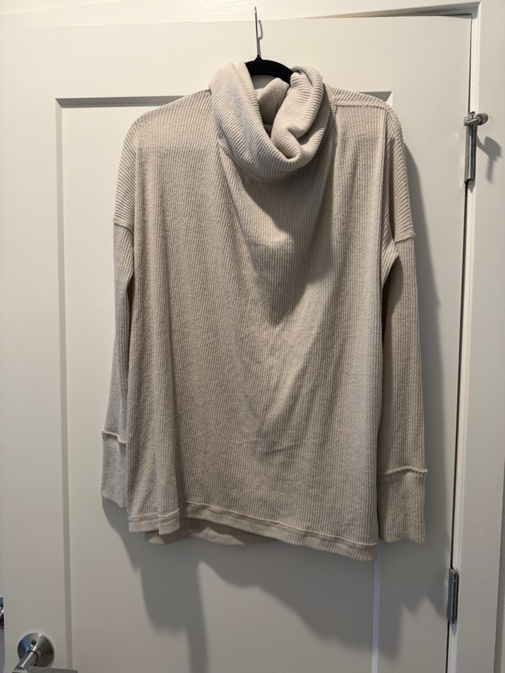 We The Free Light Cream Ribbed Cowl Neck Sweater